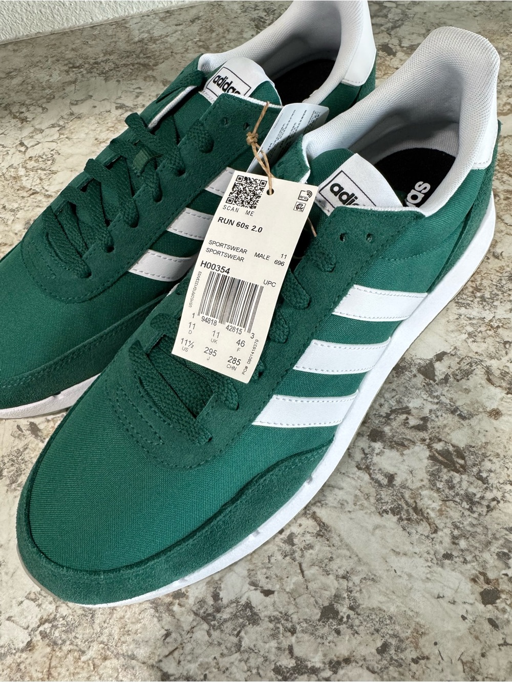 adidas Green and White Run 60s 2.0 Men's Sneakers